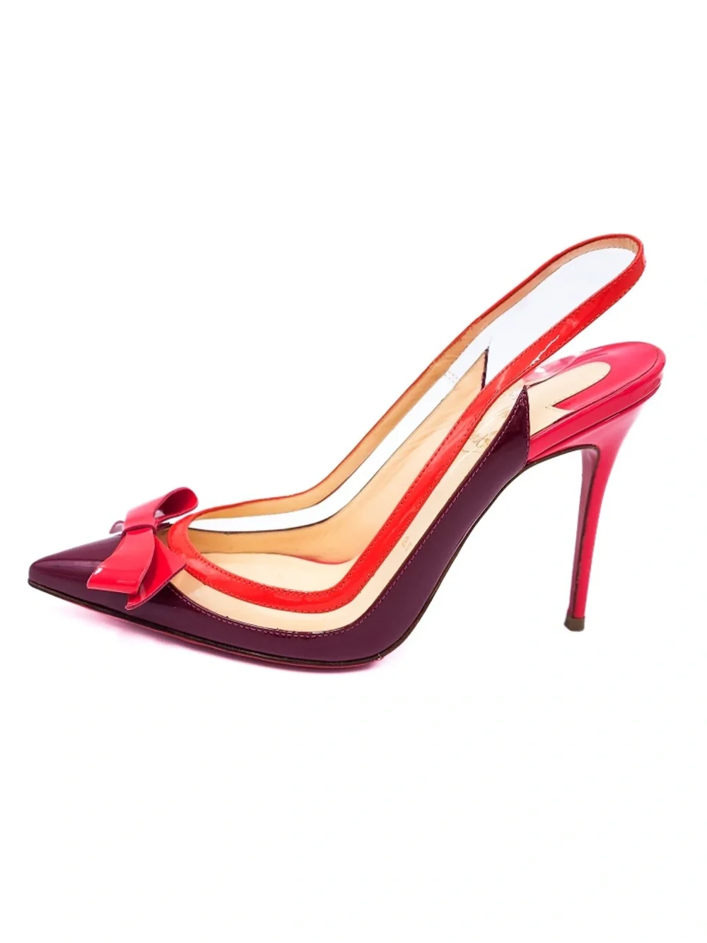Christian Louboutin Patent Leather PVC Pink Bow Slingback Heels 36